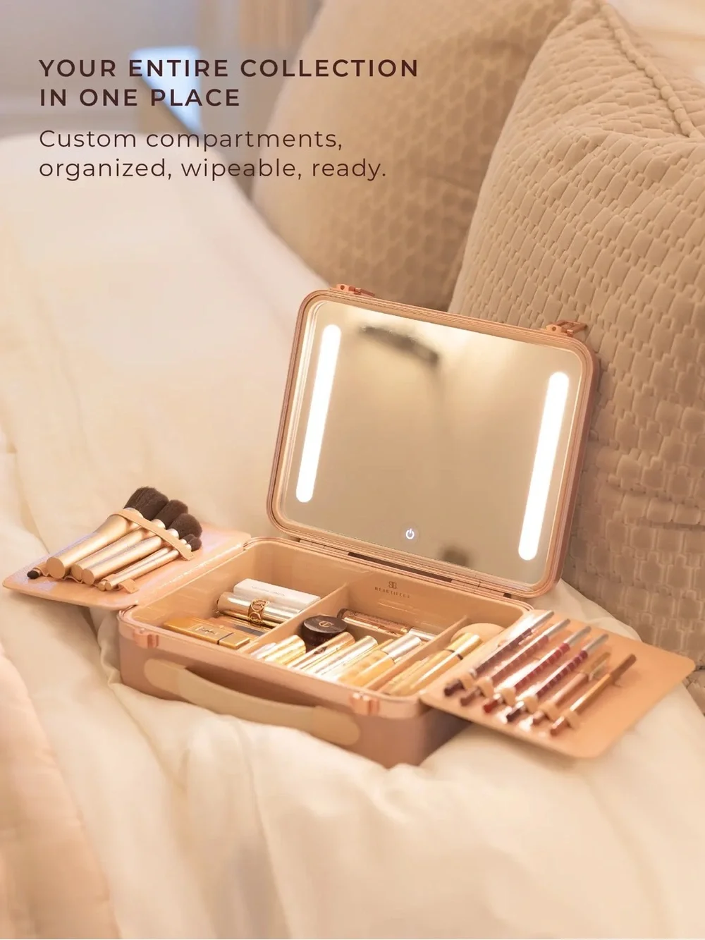 Beautifact Box Quilted Hard Case Makeup Organizer in Rose Gold